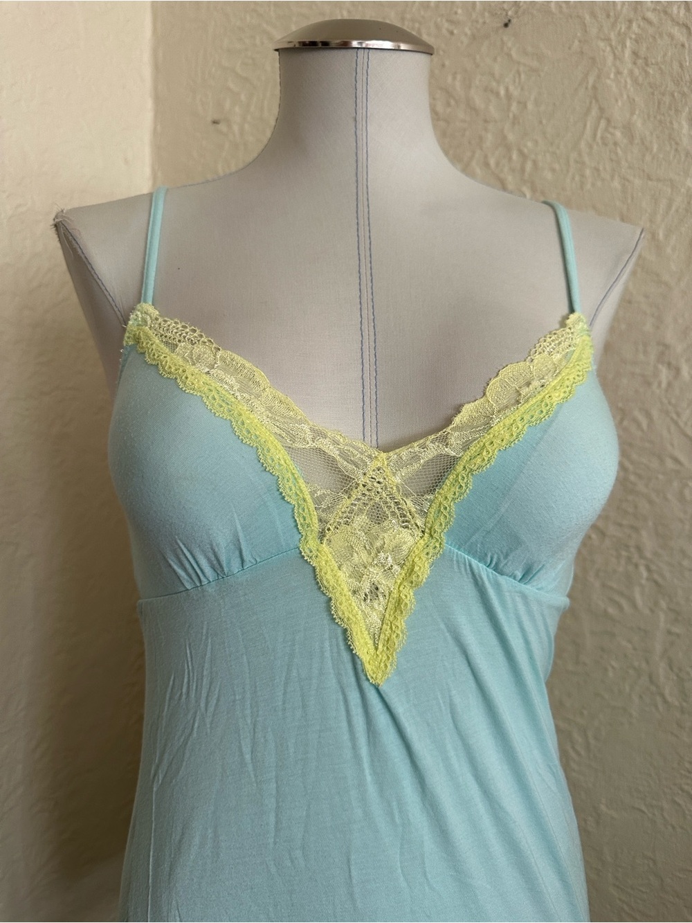 Victoria’s Secret Light Blue Light Yellow Floral Lace Slip Nightgown Small - Picture 2 of 7